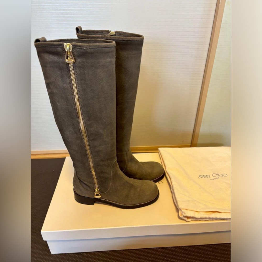 Jimmy Choo Doreen Rugged Suede Havana Gray Knee-High Boots 37.5